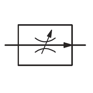 Símbolo de válvula reguladora de caudal de 2 vias compensada